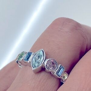 Danish silver ring with colorful Swarovski crystals from designer Dyrberg Kern.